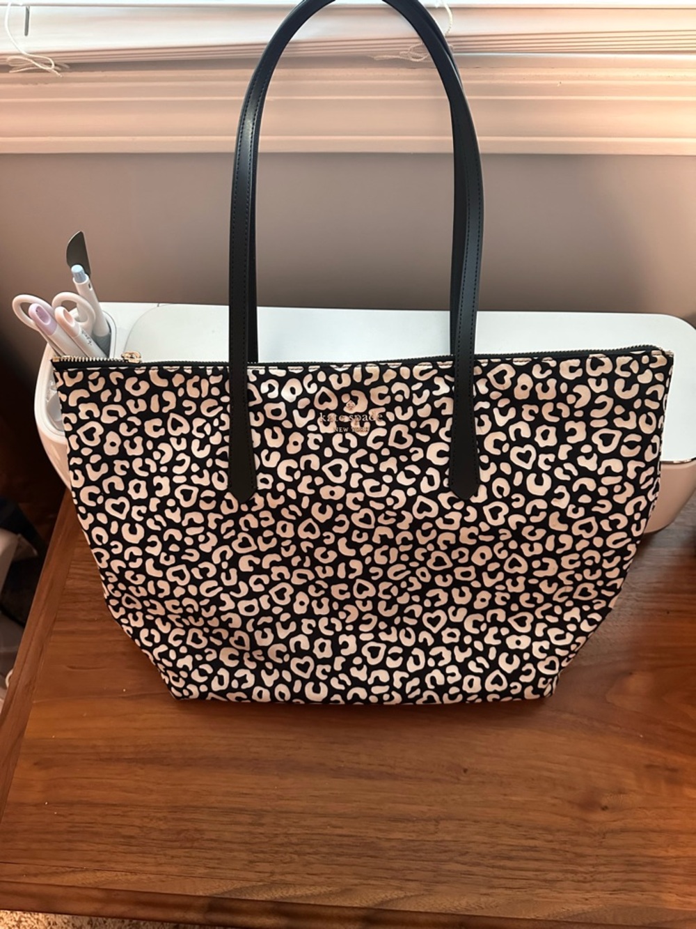 Kate Spade Black & White Nylon Leopard Print Purse